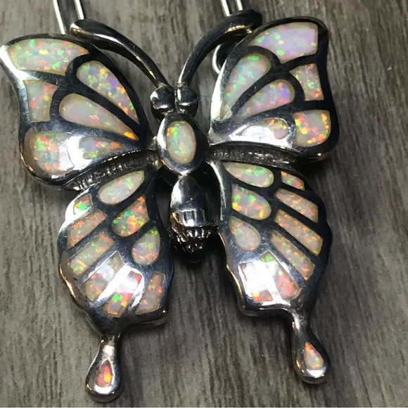 White Fire Opal Silver Butterfly Necklace - Picture 9 of 9